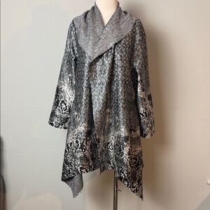 JERRY T New York Gray Silver Flower Open-Front Jacket ~ Large